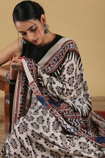 Ajrakh Print Modal Saree | Jabbar Khatri